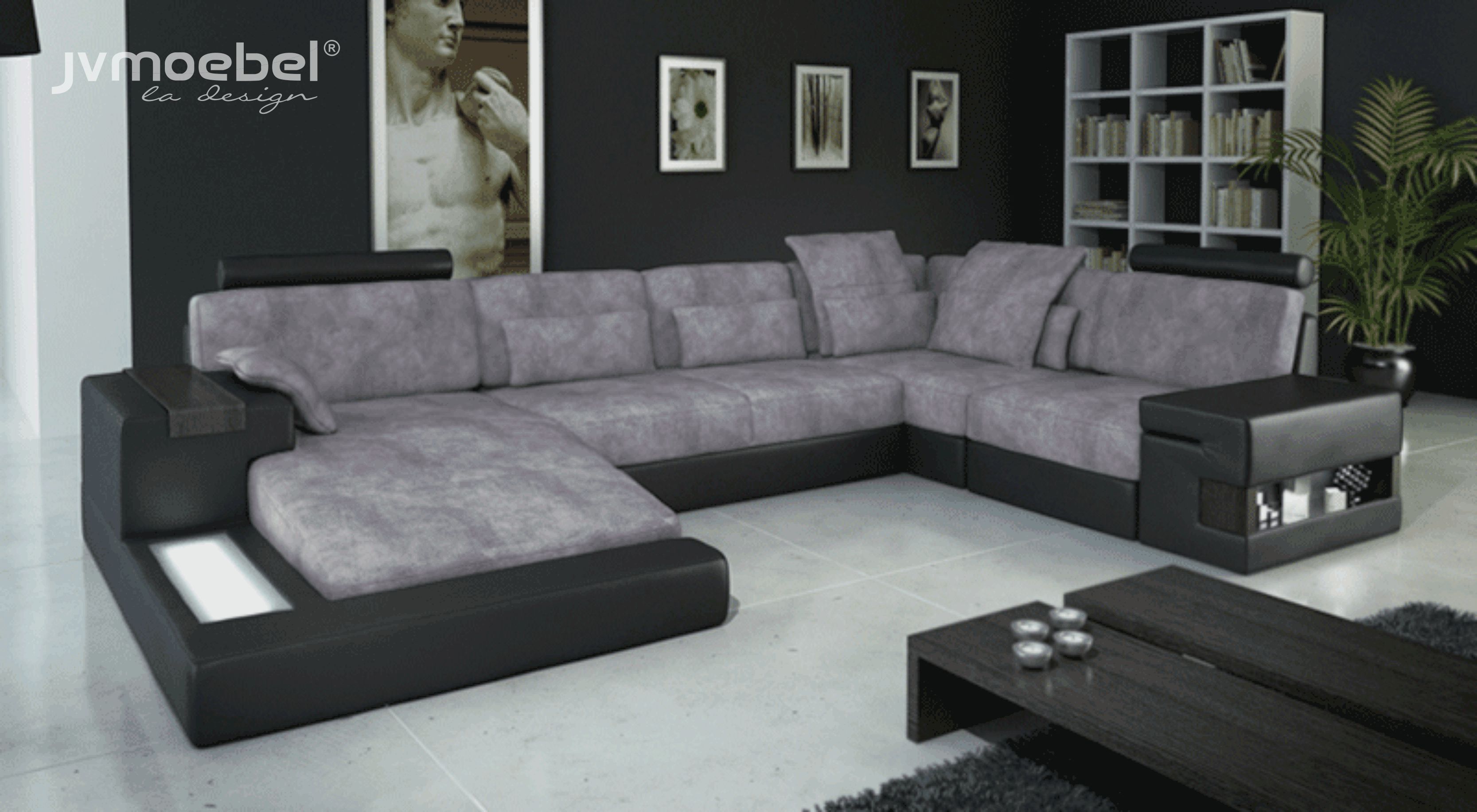 Designer Moderne Luxus Textil Sofa U-Form Möbel mit Bett Funktionen grau NEU
