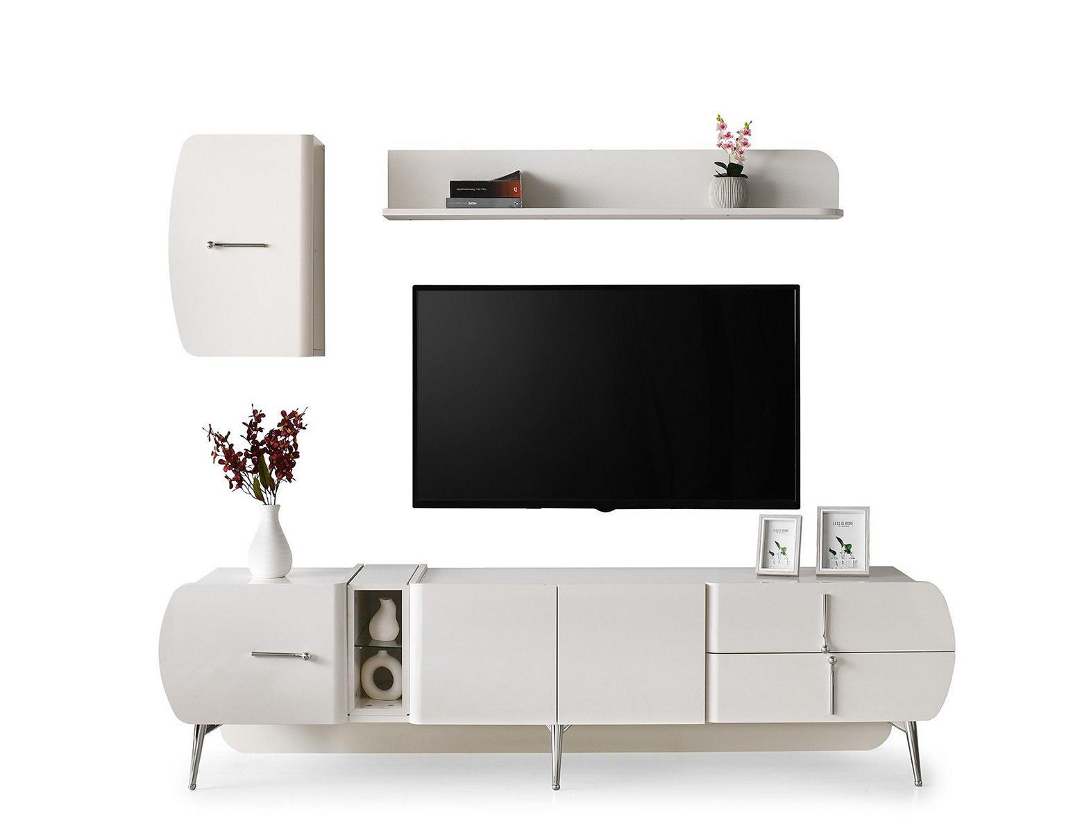 Garnitur Wohnzimmer TV Ständer Regale Sideboard RTV Lowboard Weiß