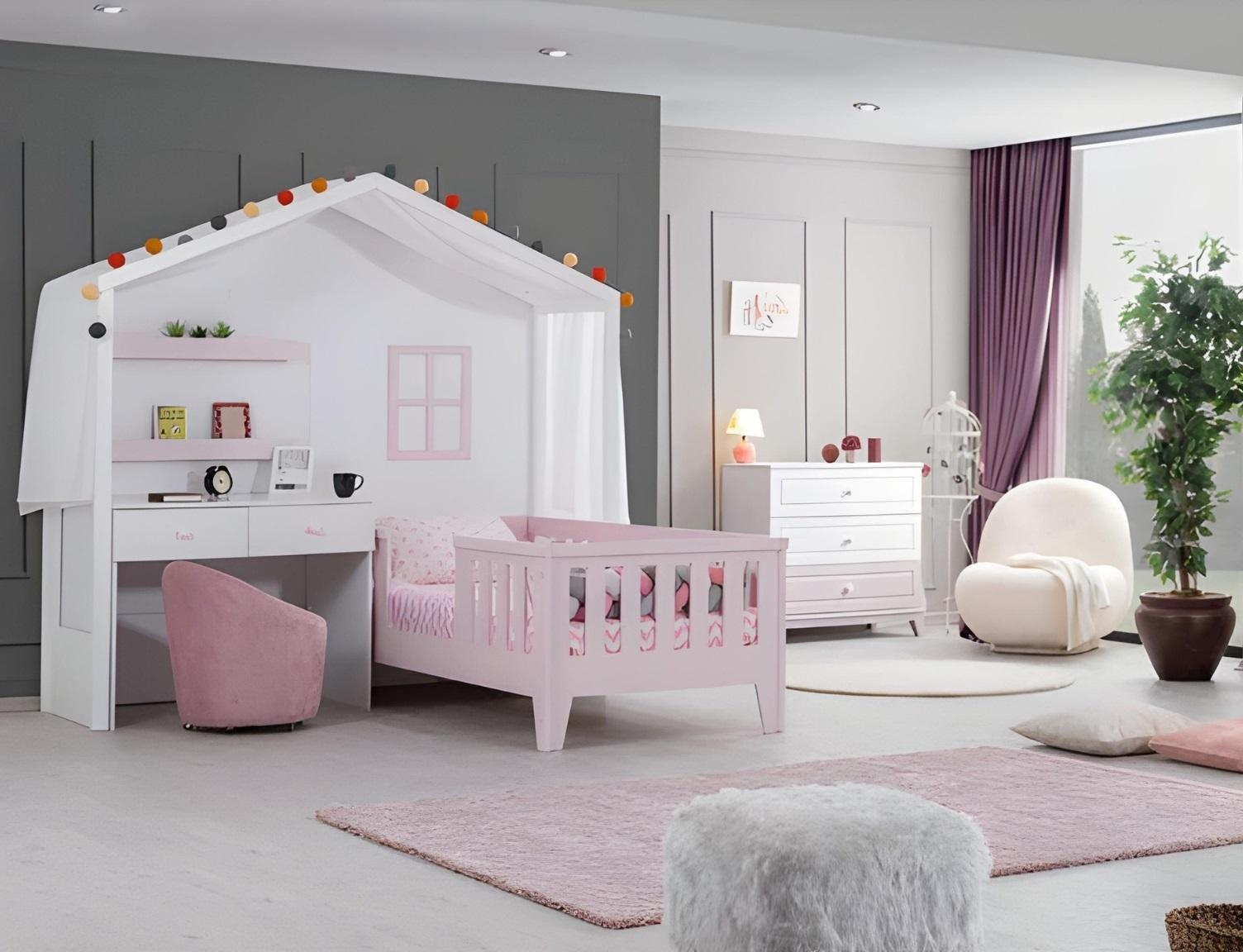 Modern Mehrfarbig Kinderzimmer Garnitur Kinderbett mit Schreibtisch neu
