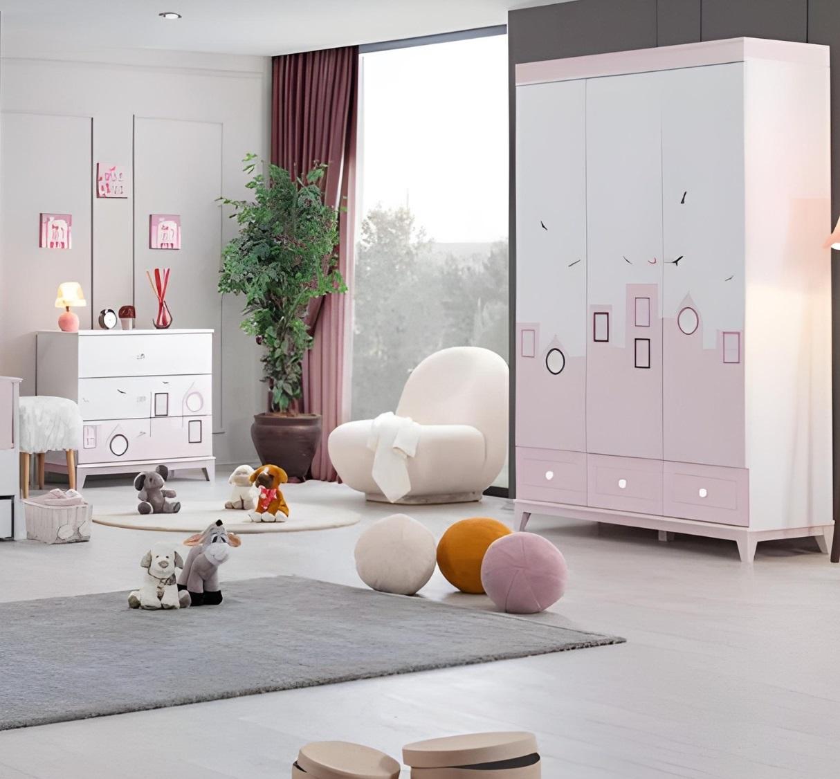 Kinderzimmer Set Mehrfarbig Komplett Kleiderschrank Kommode Helles 2tlg Neu