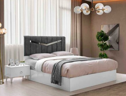 Weiß-Graue Schlafzimmer Möbel Designer Garnitur Doppelbett Nachttische