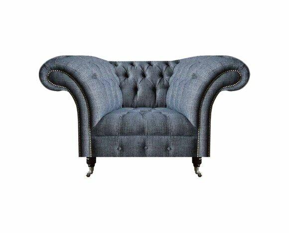 Moderner Chesterfield Einsitzer Grauer Wohnzimmer Textilsessel 1-Sitzer