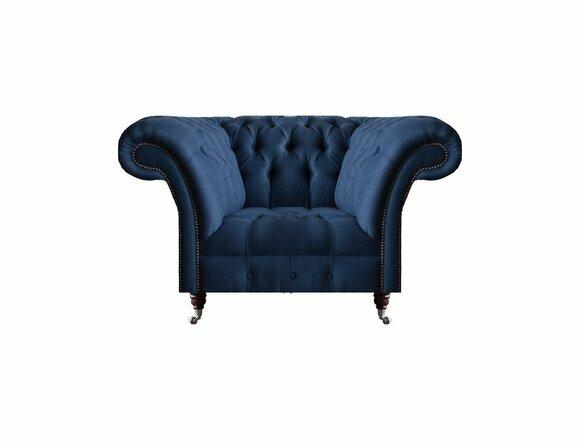 Blauer Chesterfield Lehnsessel Wohnzimmer 1-Sitzer Edle Luxus Sitzmöbel