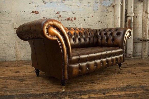 2 Sitzer Couch Chesterfield Leder Textil Polster Sofa ...